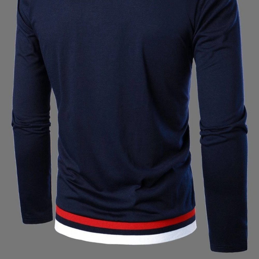 Casual Navy Blue Trim Men's Polo Shirt w/Red and White Stripes - Picture 4 of 9